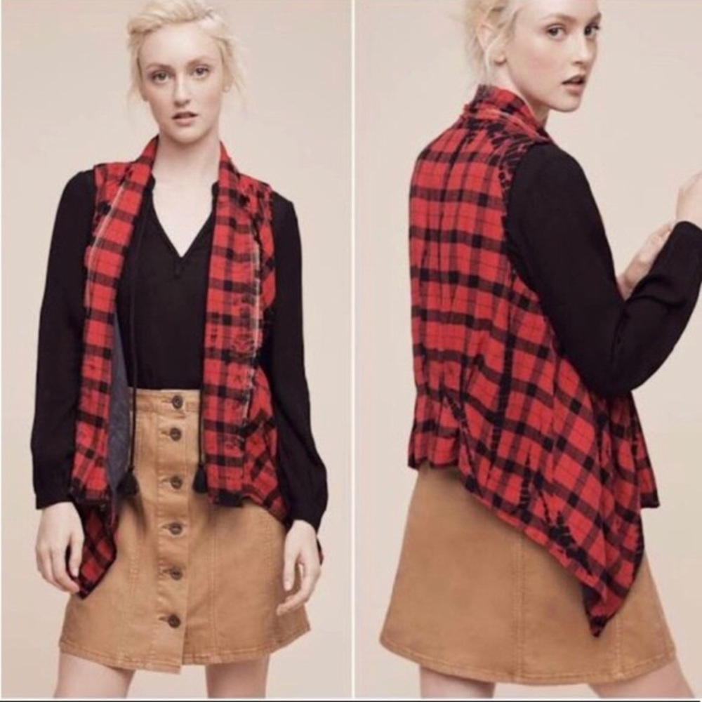 Anthropologie Roxanne Red Plaid Vest